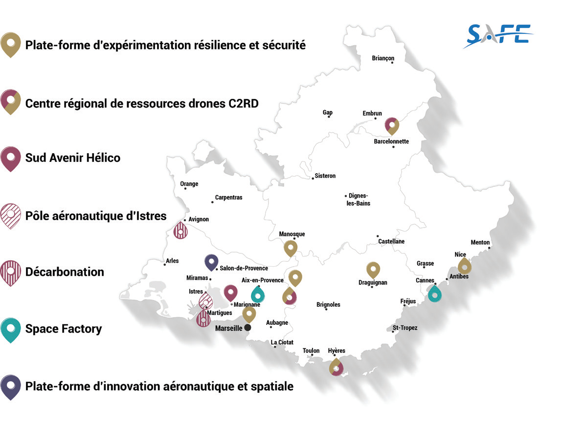 Carte des activités du pôle Safe en Région Sud.